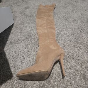 Balmain Tan Over the Knee Suede Boots. Catherine Light Beige Size 39.